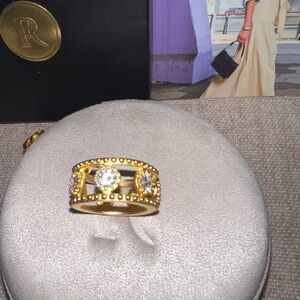 Freida rothman Gold Ring with Clear Gemstones size 9